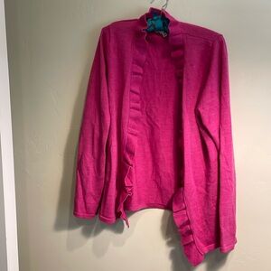 Travelsmith ruffled open merino wool sweater sz large